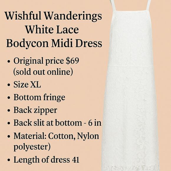 💍Lulus Wishful Wanderings White Lace Bodycon Midi Dress - Size XL🤍 - Picture 15 of 15